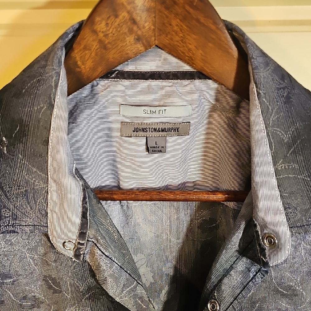 Johnston & Murphy Blue and Gray Patterned Shirt SLIM L - Picture 3 of 8
